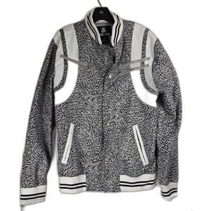 Red Ape Mens Grey White Elephant Print Varsity Bomber Letterman Jacket Size M